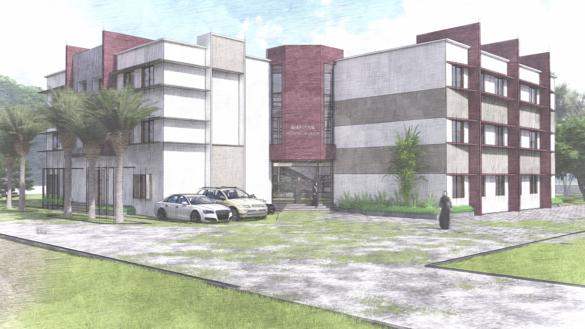 Wafiyya Hostel Block — Entrance View